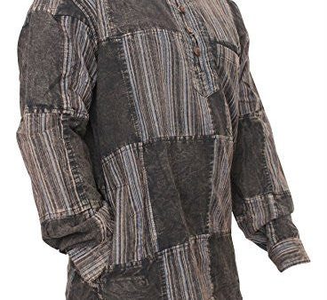 Shopoholic FASHION Hombre Deslavado Liso Rayas Parche Hippy Camisa - Negro, XX-Large, Reacondicionado Supply