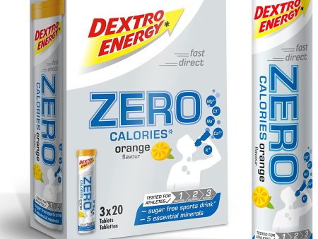 Dextro Energy Zero Calories Bebida de electrolitos, 20 tabletas de electrolitos, sabor a naranja, Bebida cero calorías, pastillas minerales, Vegano y sin azúcar Embalaje Deteriorado Supply