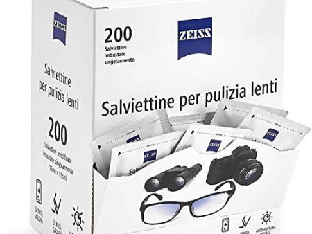 Zeiss Toallitas desechables para lentes - para todos los tipos de lentes, para gafas, cámaras y smartphones, sin arañazos y manchas, secado rápido, 200 unidades Embalaje Deteriorado Online Sale