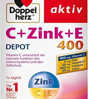 Doppelherz C + zinc + E 400 DEPOT tabletas - suplemento dietético con vitamina C para apoyar la función normal del sistema inmunológico con efecto depot - 1 x 40 tabletas Embalaje Deteriorado Supply