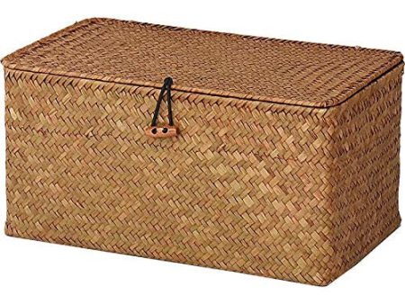 Dokot Seagrass Cestas Mimbre Decoración Cesto de Almacenaje con Tapa Rectangular Tejido de Ratán Caja con Tapa (Mediano 30cmx18cmx15cm H) Embalaje Deteriorado Discount