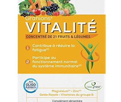 Graniones de vitalidad - 30 tabletas = 15 días - complejo patentado de oxxynea - gelatina real, acerola, vitaminas del grupo B, vitamina E, vitamina D3, cansancio tracado - marca francesa Embalaje Deteriorado Discount