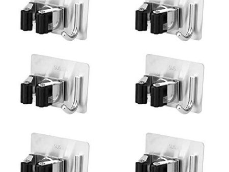 Herefun Colgador de Escobas y Fregonas Adhesivos Pared, 6 Pcs Autoadhesivo Gancho Soporte de Pared, Sin Perforacion, Impermeable Acero Inoxidable Colgador Soporte Embalaje Deteriorado Online now